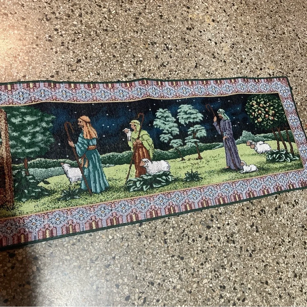 Vintage Christmas Nativity Tapestry Table Runner Manger,wise Men